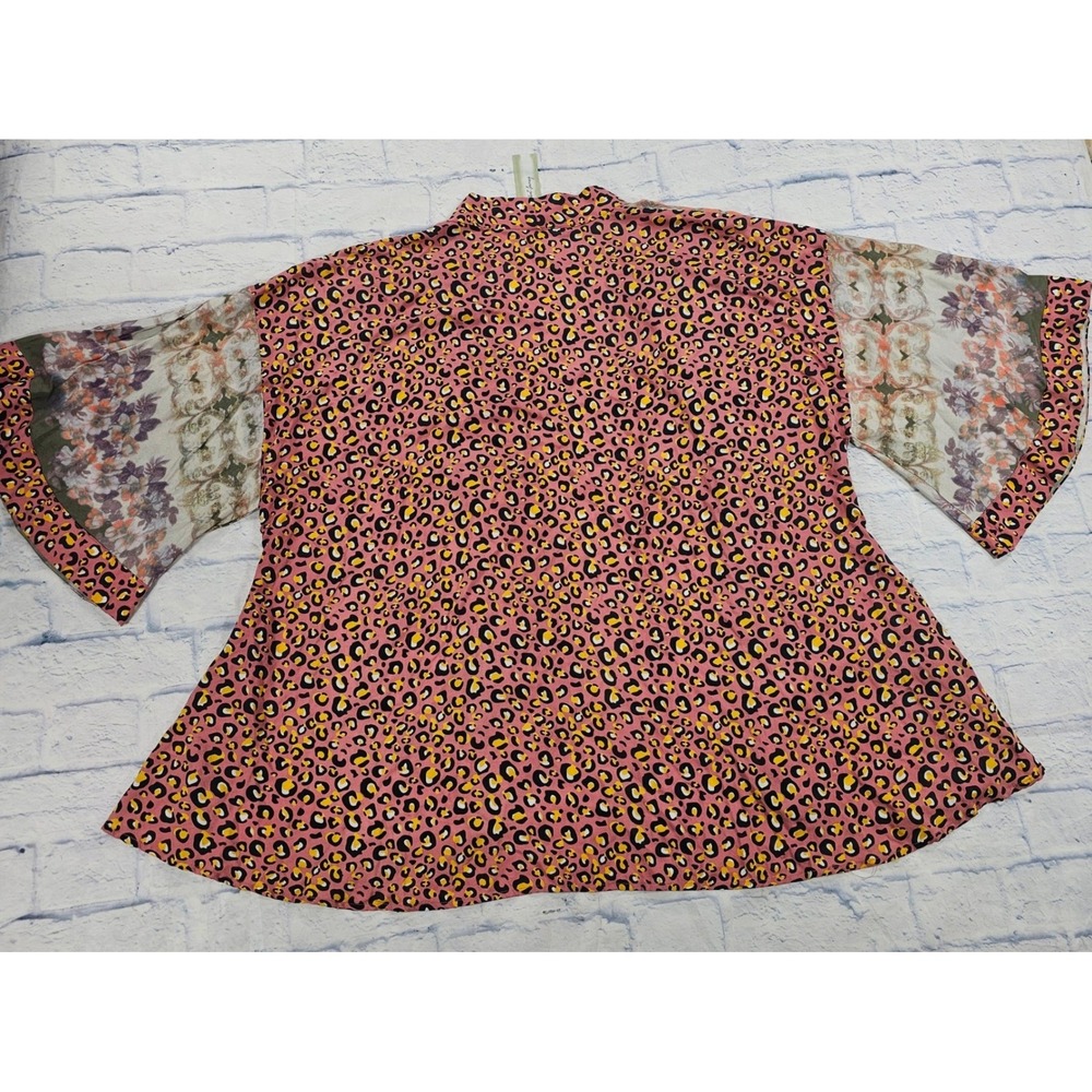 Aratta Silent Journey Kimono Cardigan Womens OS Pink Floral Leopard Mixed Print - Picture 5 of 13